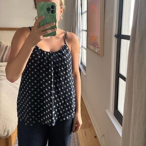 Aqua Navy and White Polka Dot spaghetti strap top